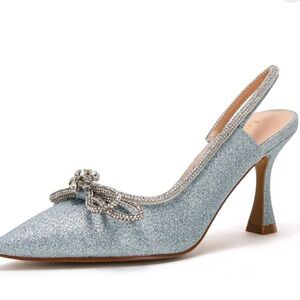 Sparkling Blue Slingback Heels with Bow by [Brand]